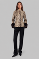 Women's Leopard Print Jacket with Faux Fur Cuffs