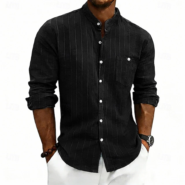 Men's Striped Stand Collar Shirt