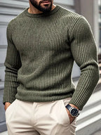 Men's ribbed crew neck jumper with long sleeves and textured knit finish