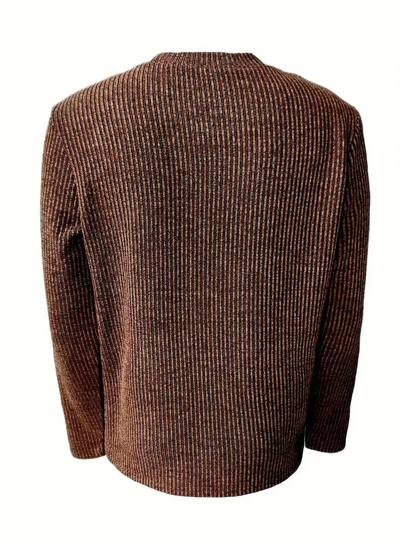 Men's ribbed crew neck jumper with long sleeves and textured knit finish