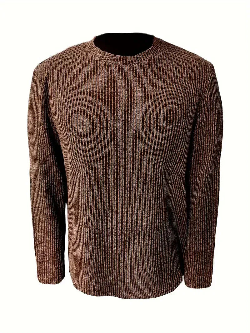 Men's ribbed crew neck jumper with long sleeves and textured knit finish