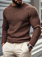 Men's ribbed crew neck jumper with long sleeves and textured knit finish
