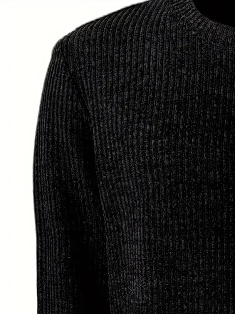 Men's ribbed crew neck jumper with long sleeves and textured knit finish
