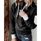 Women's hooded half-zip sweatshirt with long sleeves and utility sleeve pocket