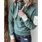 Women's hooded half-zip sweatshirt with long sleeves and utility sleeve pocket