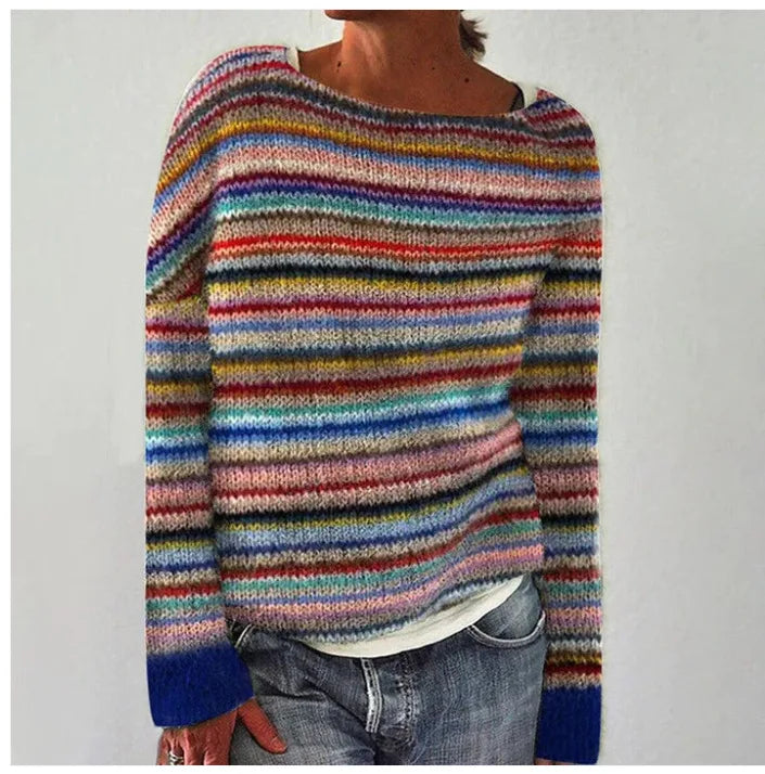 Women's grey Fair Isle boat neck sweater with long sleeves