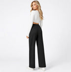 Women's high-waisted wide-leg trousers shown in multiple colours