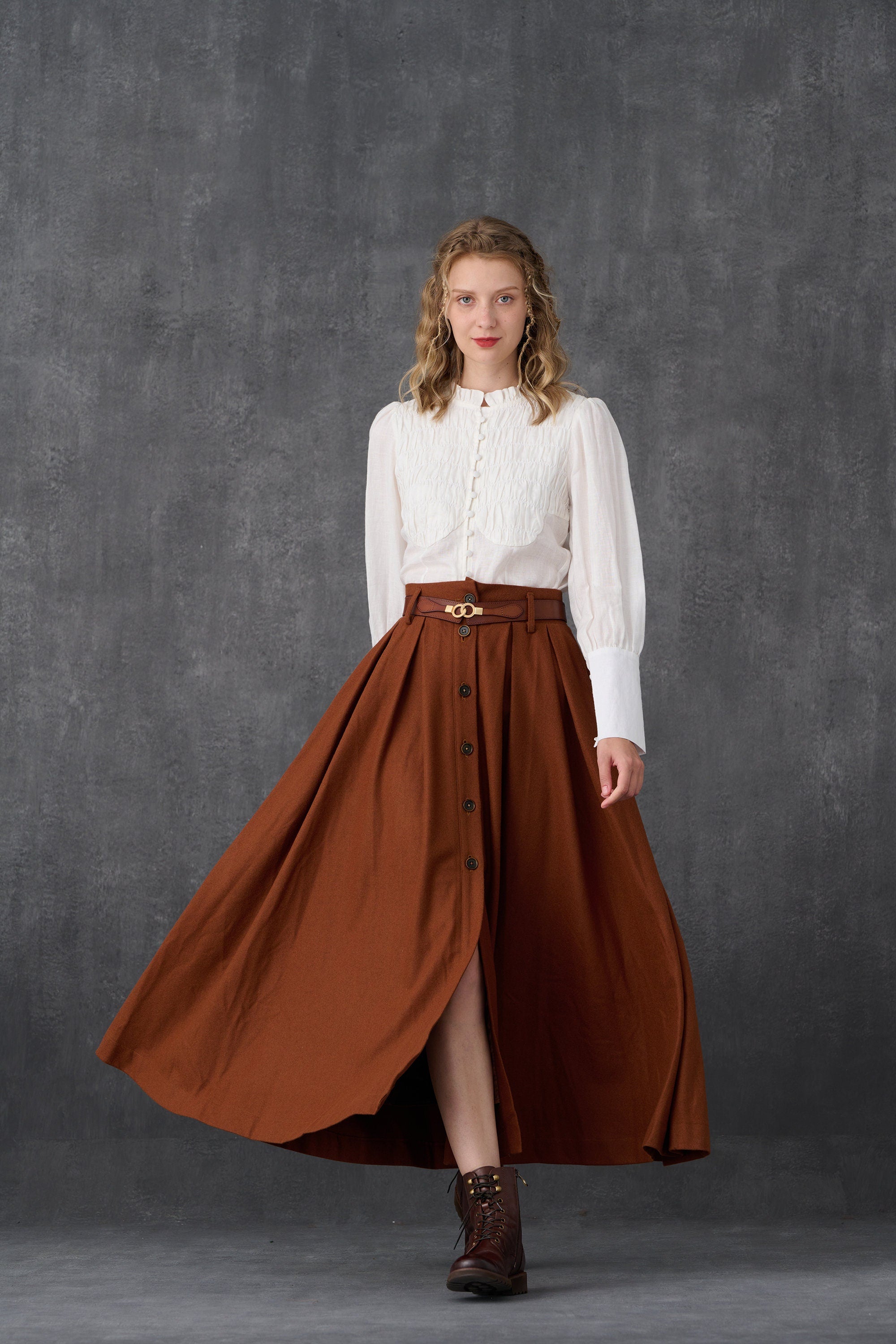 Women's brown high-waisted button front maxi skirt