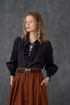 Women's brown high-waisted button front maxi skirt