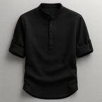 Men's textured Henley shirt with mandarin collar and button placket