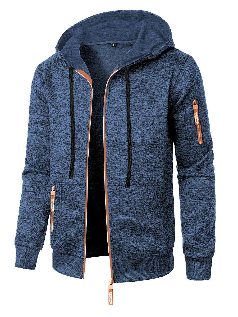 Men's hooded jacquard knit cardigan with full zip and zipped pockets