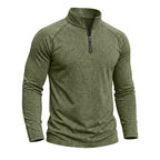 Men's long-sleeve quarter-zip sweatshirt with mock neck and washed texture