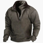 Men's plain fleece pullover sweater with high collar and quarter-zip fastening