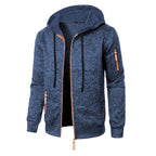 Men's hooded jacquard knit cardigan with full zip and zipped pockets