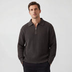 Men's ribbed collared sweater with half-zip fastening and long sleeves