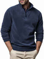 Men's half-zip mock neck sweatshirt with long sleeves and ribbed trims