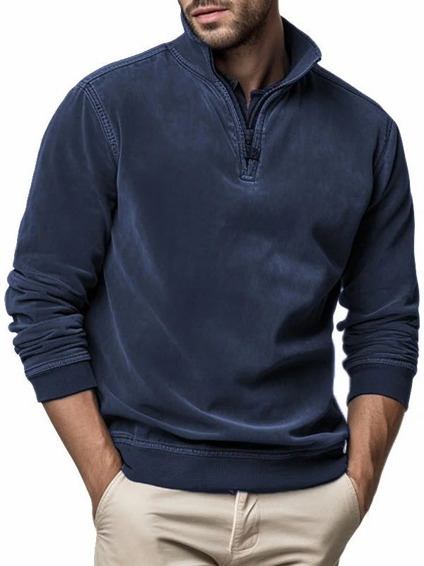 Men's half-zip mock neck sweatshirt with long sleeves and ribbed trims