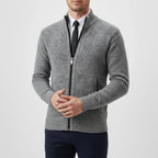 Men's stand collar cardigan sweater with zip front and side pockets