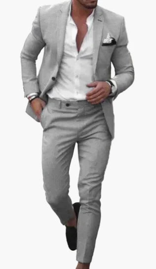 Men's slim fit suit set with notched-lapel blazer and tapered trousers