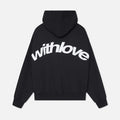 Oversized pullover hoodie with hood, long sleeves and contrasting text graphic on the back