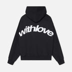 Oversized pullover hoodie with hood, long sleeves and contrasting text graphic on the back