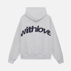 Oversized pullover hoodie with hood, long sleeves and contrasting text graphic on the back