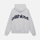 Oversized pullover hoodie with hood, long sleeves and contrasting text graphic on the back