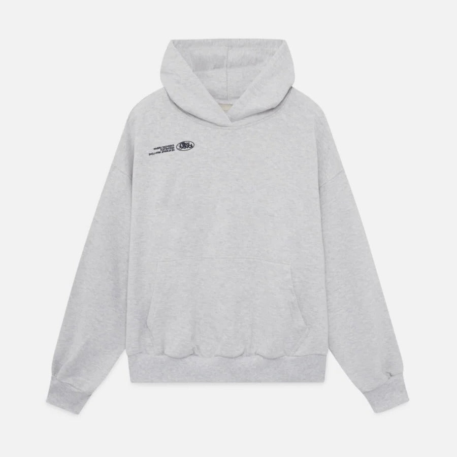 Oversized pullover hoodie with hood, long sleeves and contrasting text graphic on the back