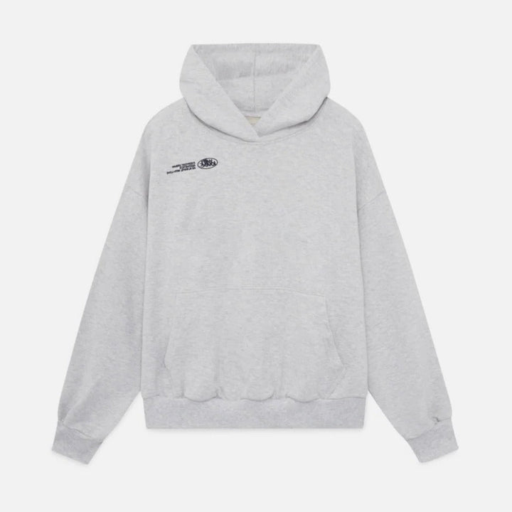 Oversized pullover hoodie with hood, long sleeves and contrasting text graphic on the back