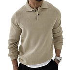 Men's textured knitted jumper with polo collar, buttons and long sleeves