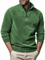 Men's half-zip mock neck sweatshirt with long sleeves and ribbed trims