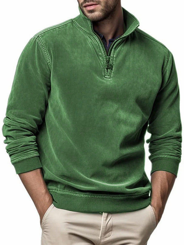Men's half-zip mock neck sweatshirt with long sleeves and ribbed trims