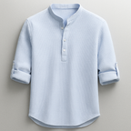 Men's textured Henley shirt with mandarin collar and button placket