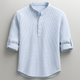 Men's textured Henley shirt with mandarin collar and button placket
