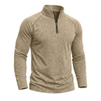 Men's long-sleeve quarter-zip sweatshirt with mock neck and washed texture