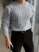 Men's textured cable knit crew neck sweater with long sleeves