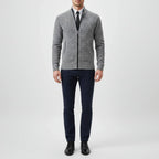 Men's textured knit cardigan with mock neck and full zip fastening