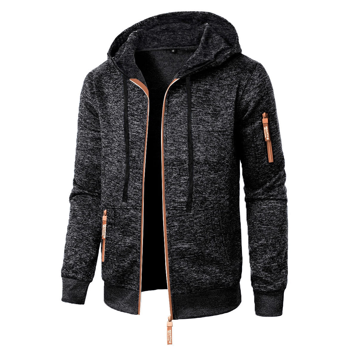 Men's hooded jacquard knit cardigan with full zip and zipped pockets