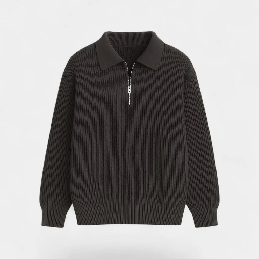 Men's ribbed collared sweater with half-zip fastening and long sleeves