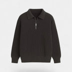 Men's ribbed collared sweater with half-zip fastening and long sleeves