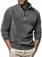 Men's half-zip mock neck sweatshirt with long sleeves and ribbed trims