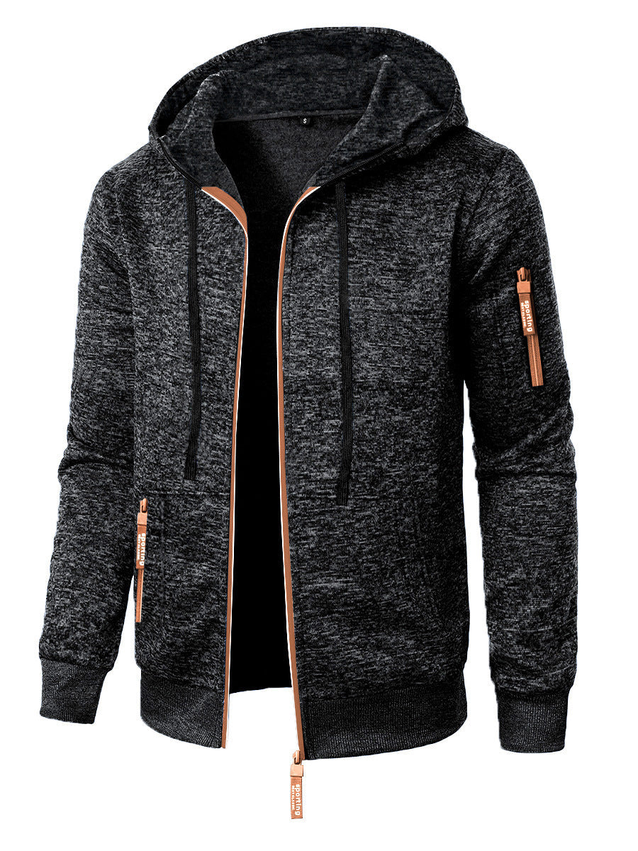 Men's hooded jacquard knit cardigan with full zip and zipped pockets