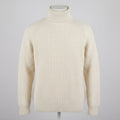 Men's beige ribbed turtleneck sweater with long sleeves