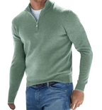 Men's plain quarter-zip knit jumper with mock neck and long sleeves