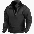 Men's plain fleece pullover sweater with high collar and quarter-zip fastening