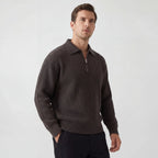 Men's ribbed collared sweater with half-zip fastening and long sleeves