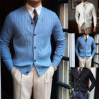 Men's slim fit ribbed knit cardigan with V-neck and button front