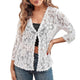 Women's sheer floral lace cardigan with open front and 3/4 sleeves