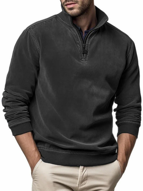 Men's half-zip mock neck sweatshirt with long sleeves and ribbed trims