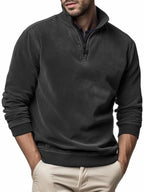 Men's half-zip mock neck sweatshirt with long sleeves and ribbed trims